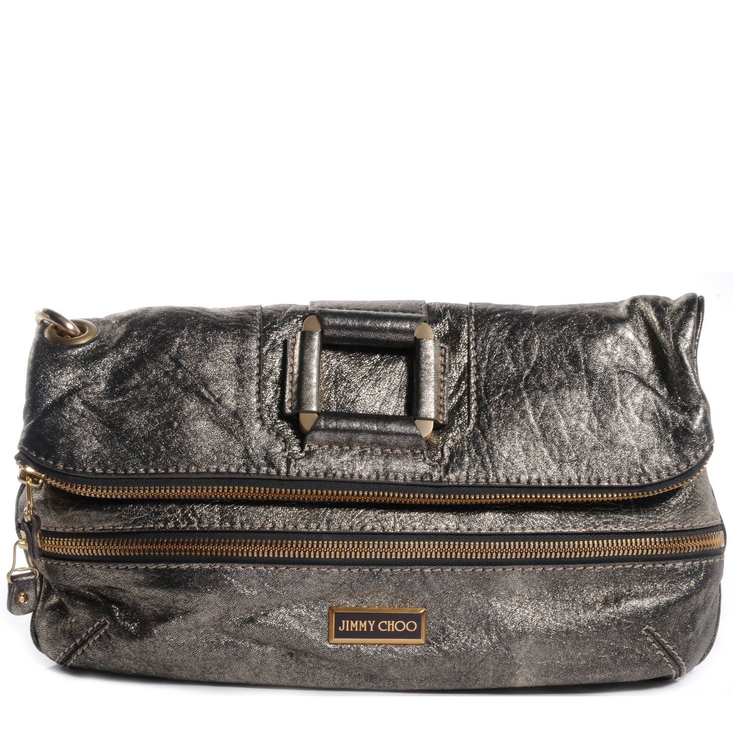 Leather Mave Foldover Clutch Metallic