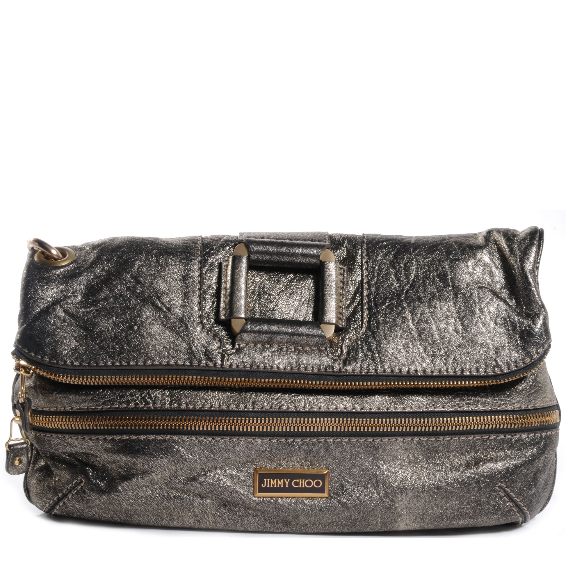 Jimmy Choo Leather Mave Foldover Clutch Metallic 1 of 7