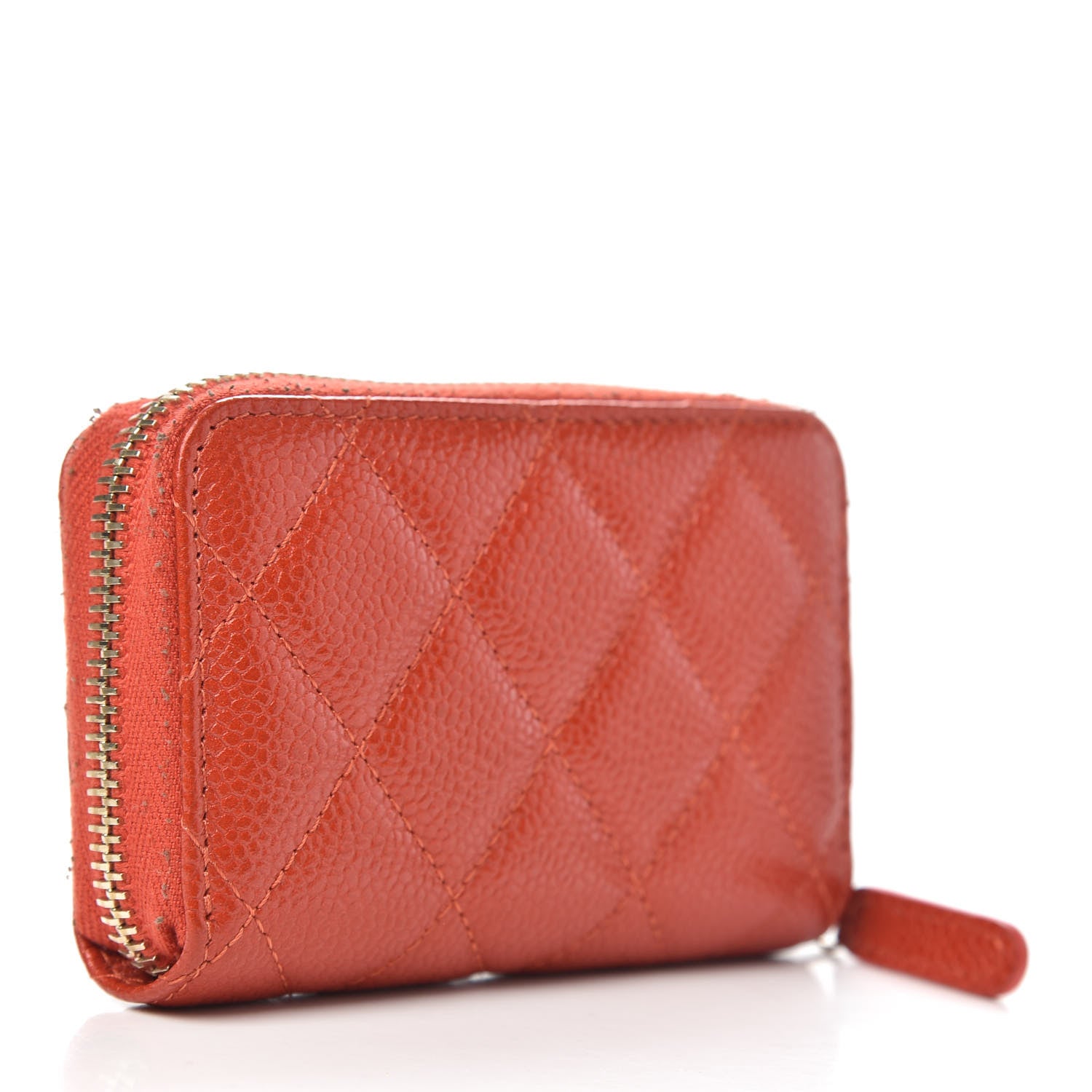 Chanel Pearly Caviar Quilted Zip Coin Purse Orange 3 of 10