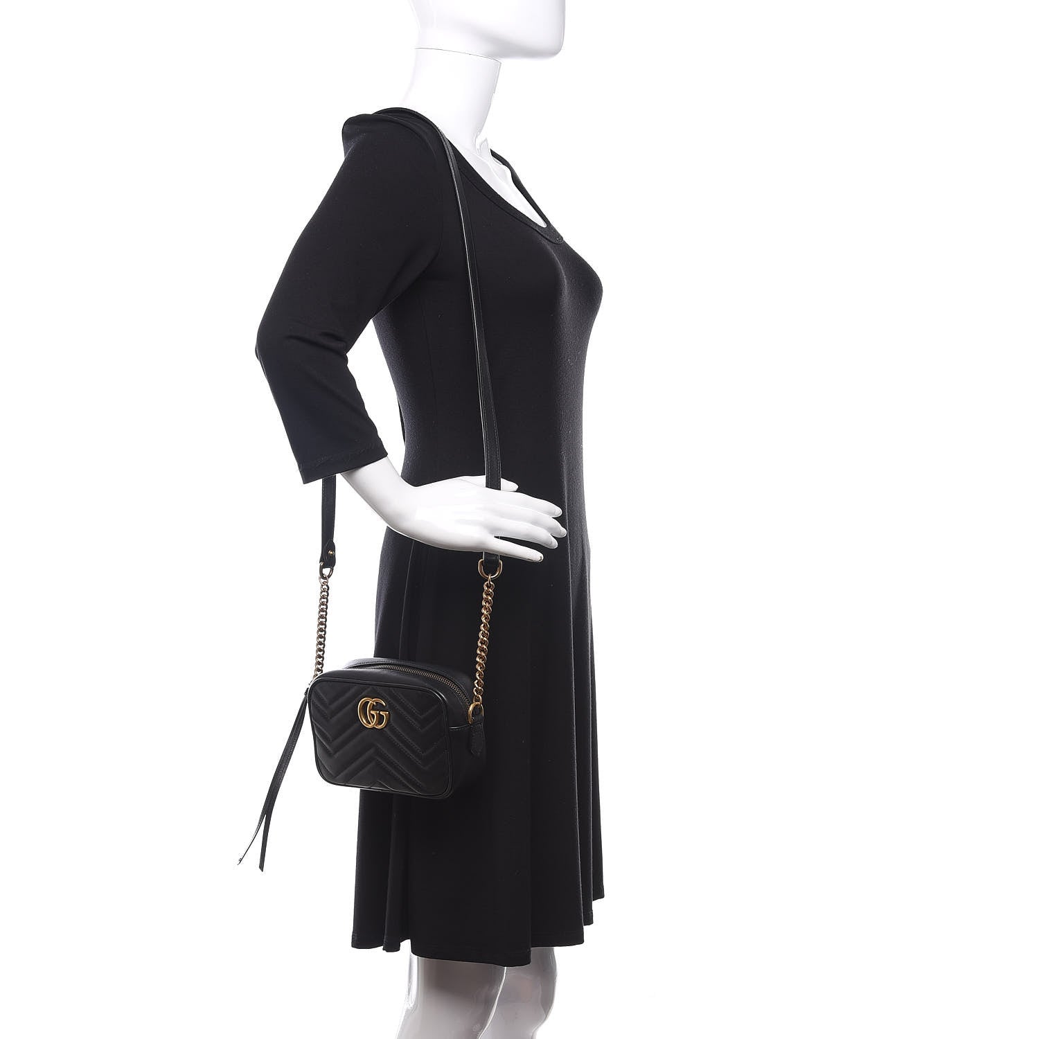 Gucci Calfskin Matelasse Mini GG Marmont Chain Shoulder Bag Black 2 of 10