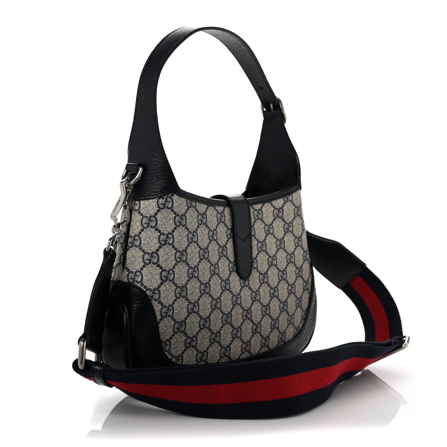 Gucci GG Supreme Monogram Textured Dollar Calfskin Web Small Jackie 1961 Hobo Beige Blue 3 of 10