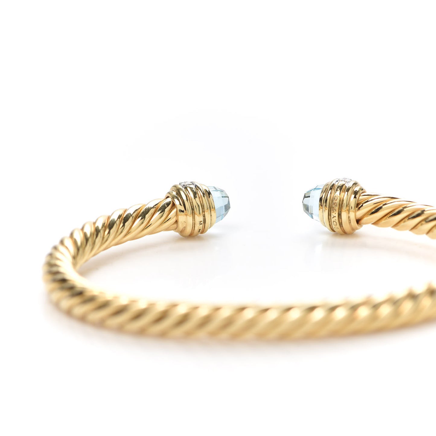 18K Yellow Gold Diamond Blue Topaz 5mm Cable Bracelet