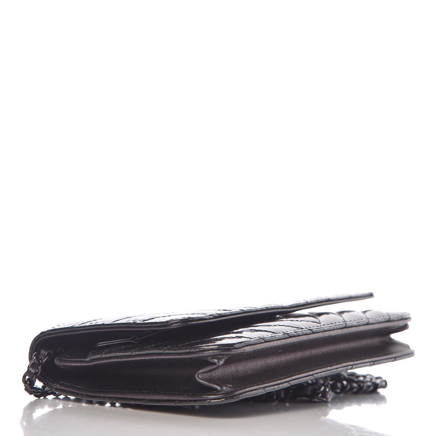 Chanel Patent Metallic Crumpled Calfskin Chevron Quilted Wallet On Chain WOC Black 5 of 21