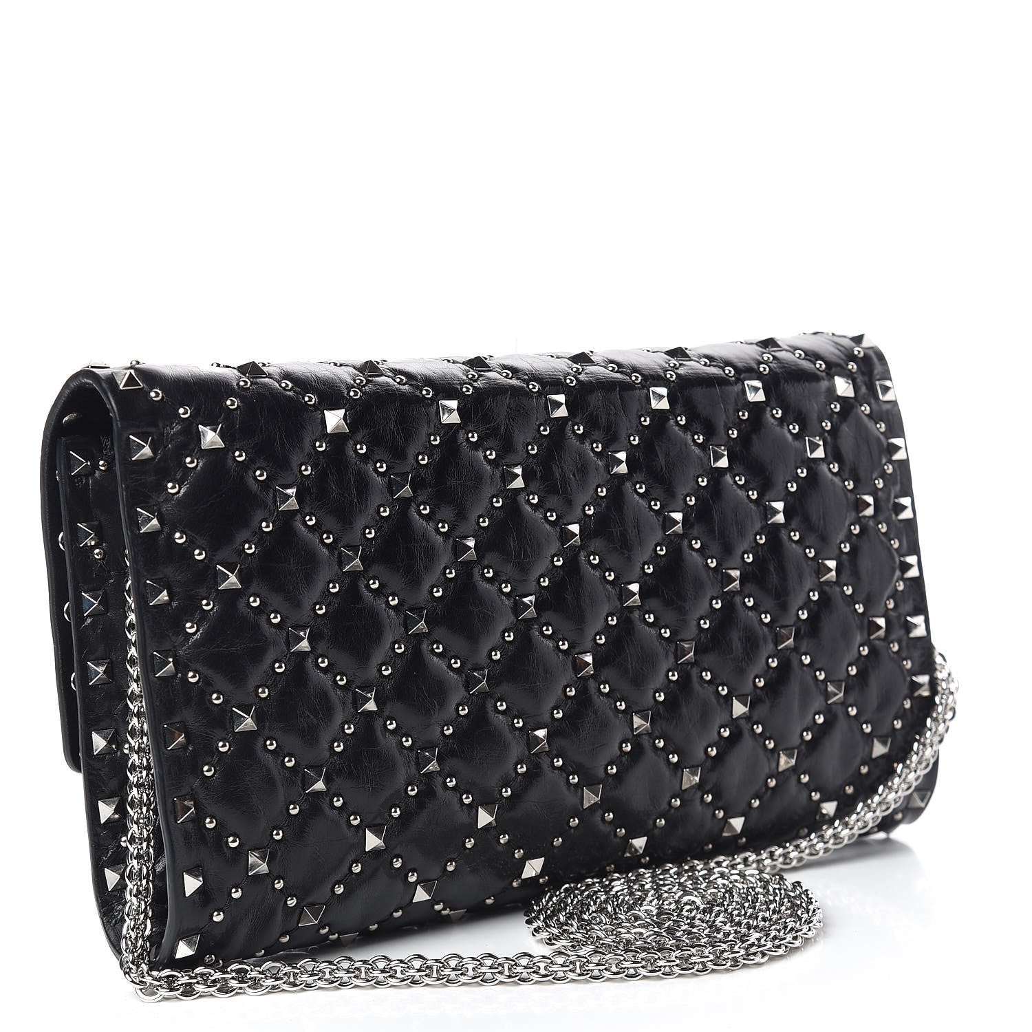 Valentino Garavani Craquele Nappa Beaded Rockstud Spike Wallet on Chain Black 3 of 8