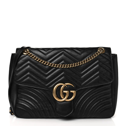 Gucci Calfskin Matelasse Large GG Marmont Shoulder Bag Black 1 of 12