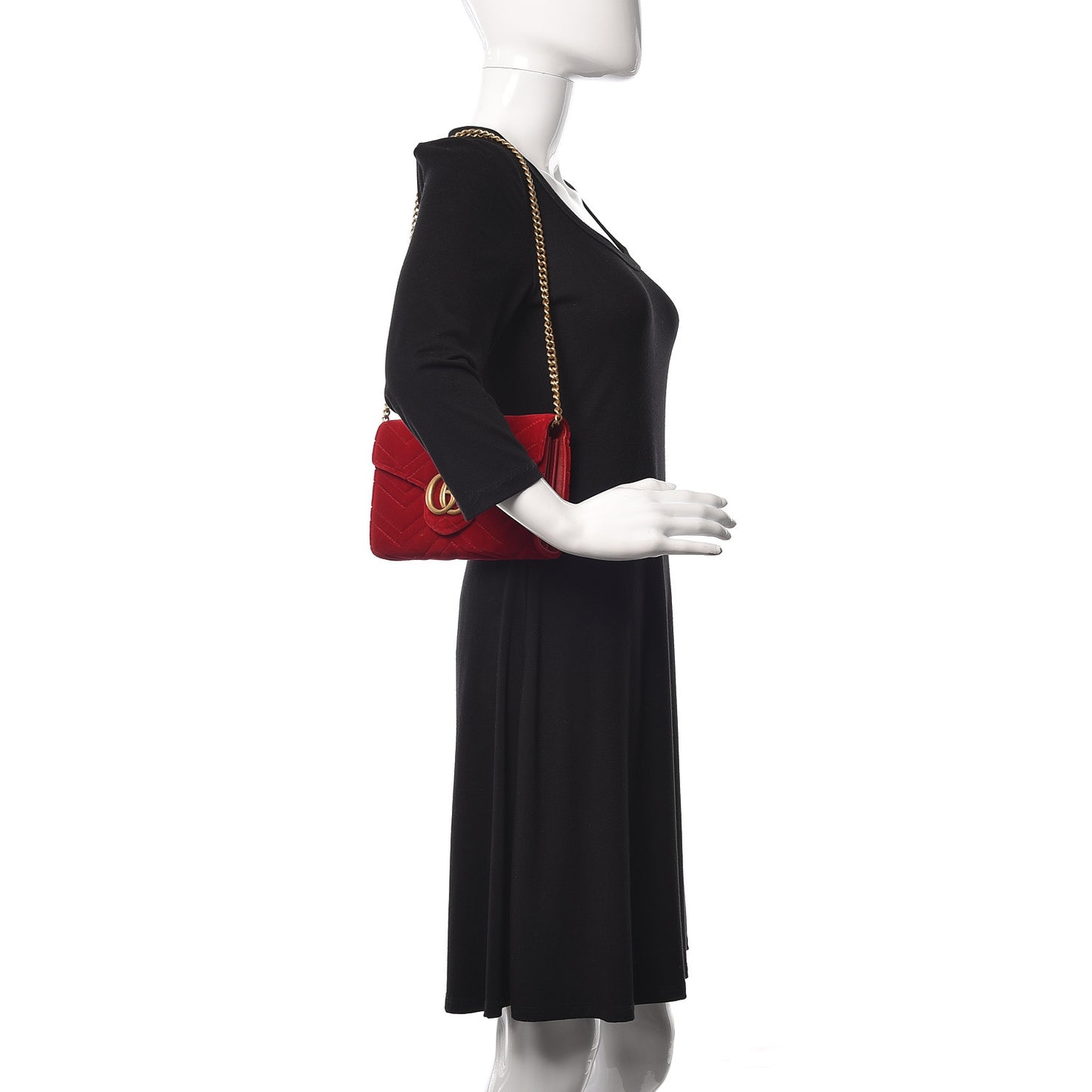 Velvet Matelasse GG Marmont Chain Wallet Hibiscus Red