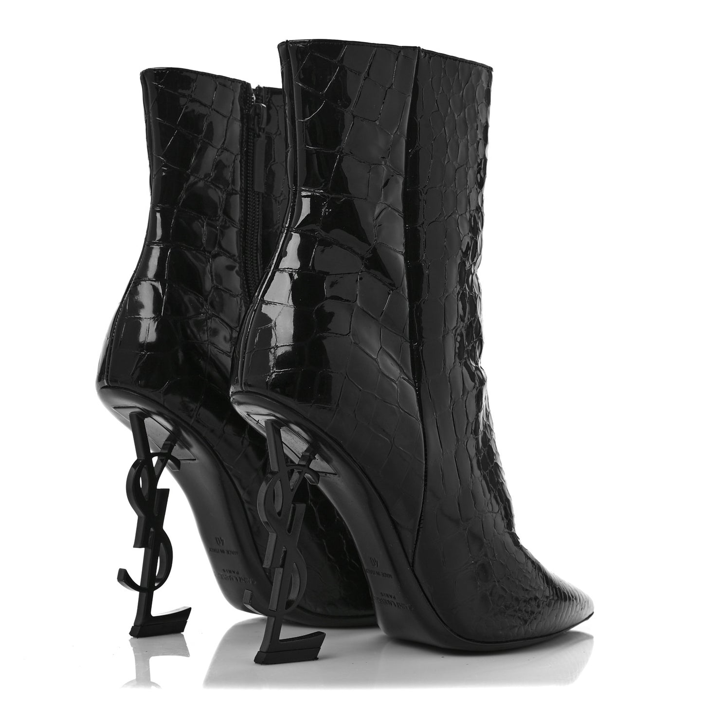Alligator Embossed Patent Calfskin Opyum 110 Ankle Boots 40 Black
