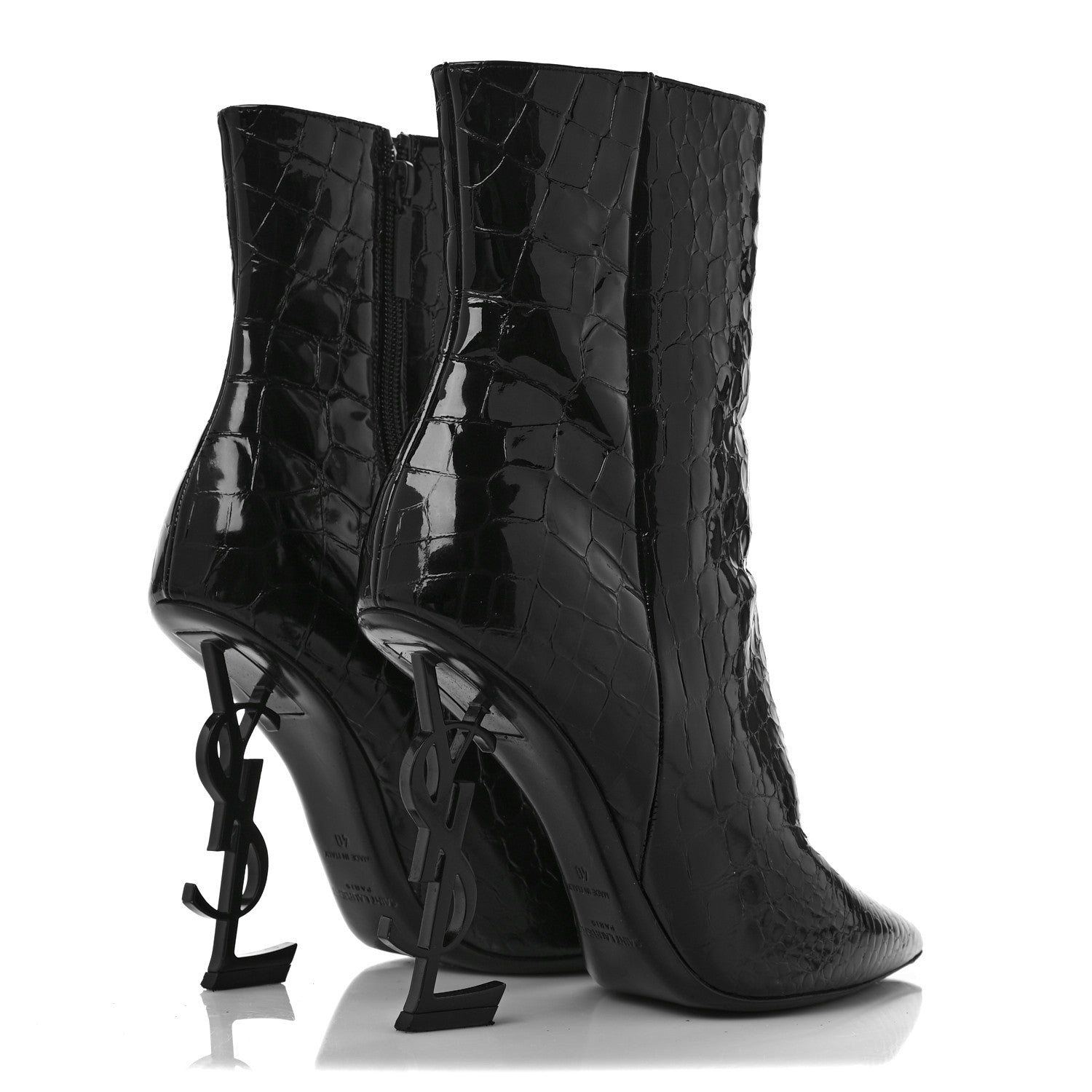 Saint Laurent Alligator Embossed Patent Calfskin Opyum 110 Ankle Boots 40 Black 4 of 10