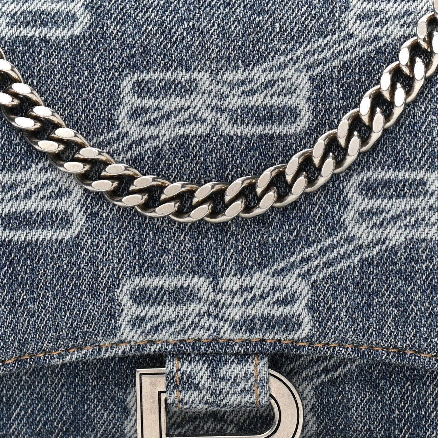 Balenciaga Denim BB Monogram Hourglass Chain Bag Blue 7 of 9