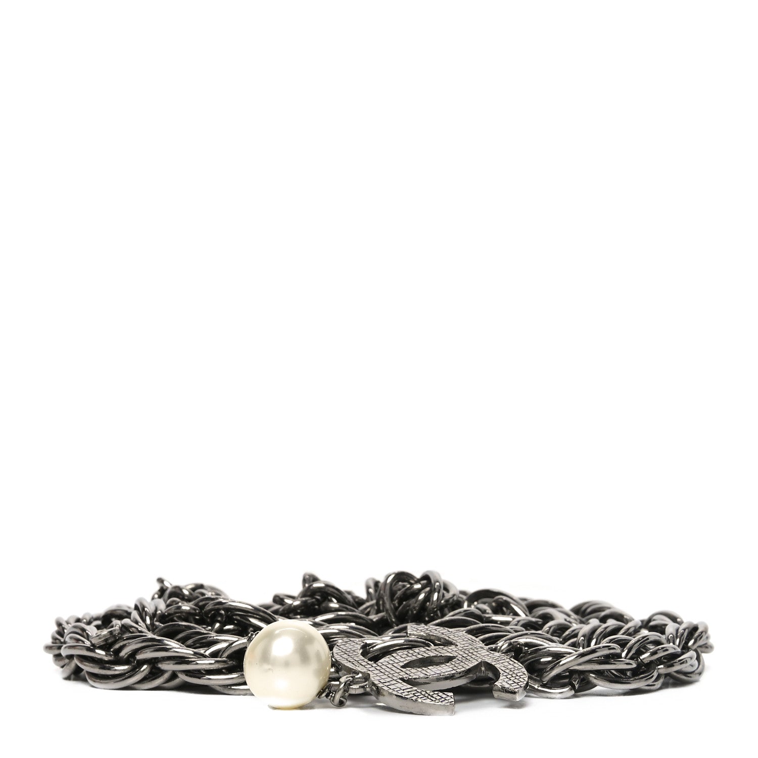 Chanel Twisted Chain Link CC Pearl Drop Belt Silver 1 of 4