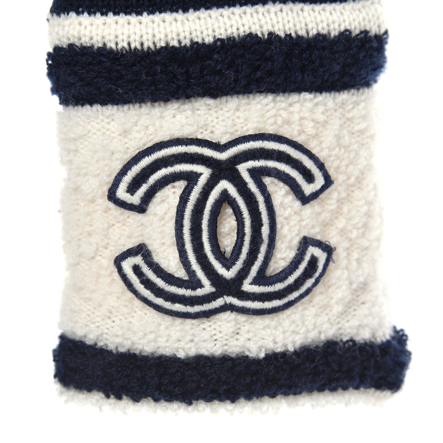 Chanel Cashmere Quilted CC Gloves Navy White 3 of 3