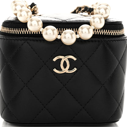 Chanel Lambskin Quilted Mini Vanity Case With Pearl Chain Black 8 of 10