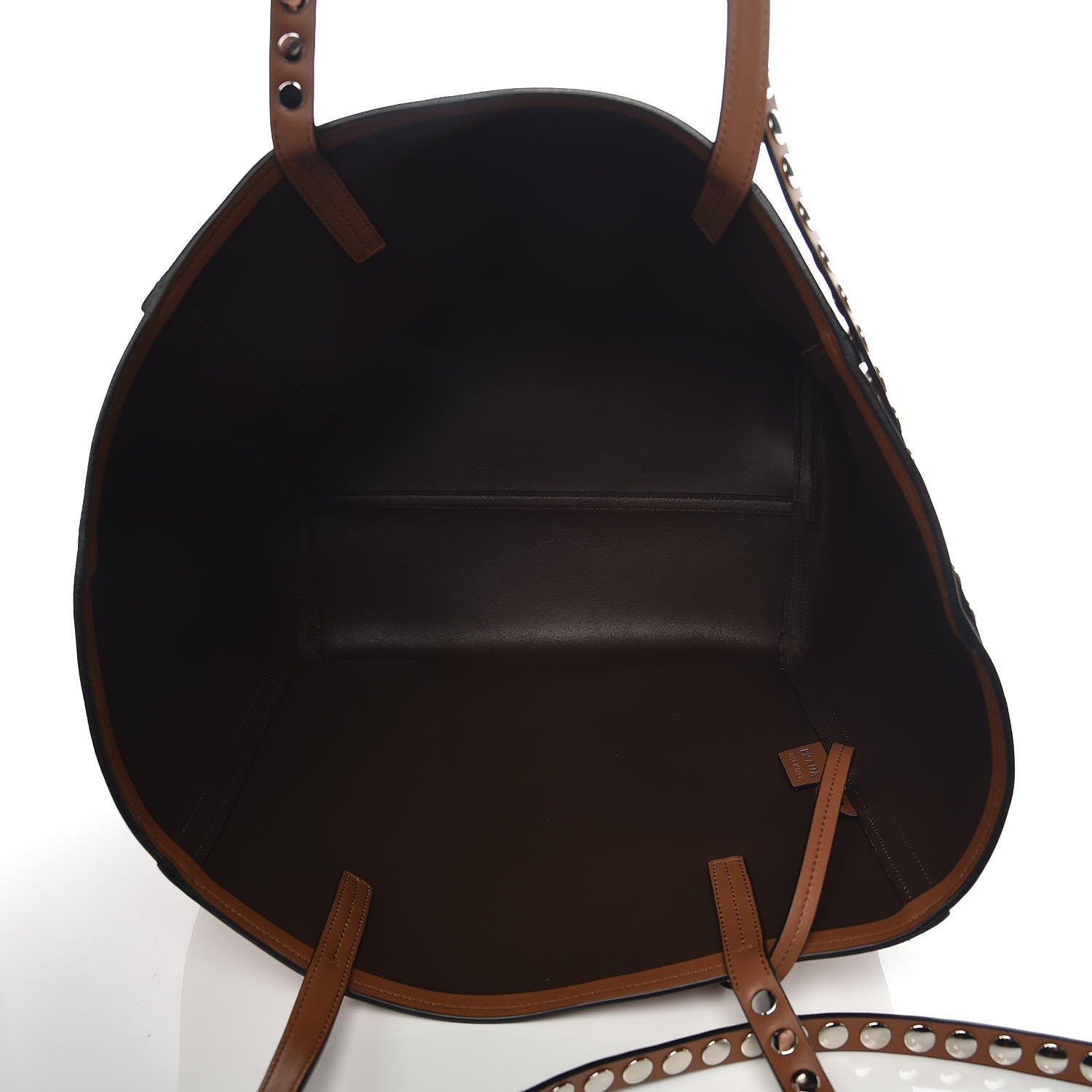 Prada Calfskin Studded Tote Dark Brown 6 of 10