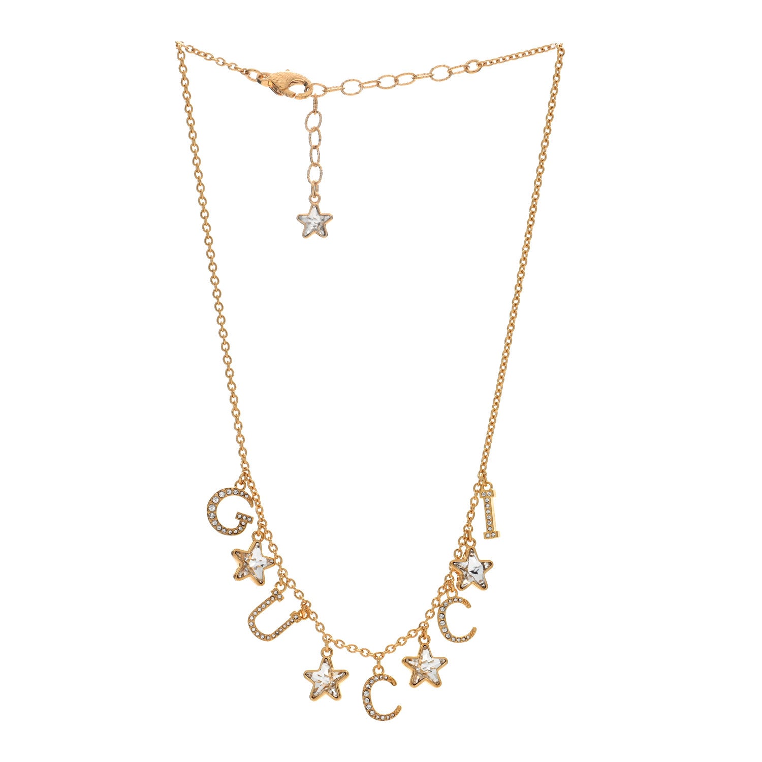 Gucci Crystal Star Script Necklace Gold 2 of 5