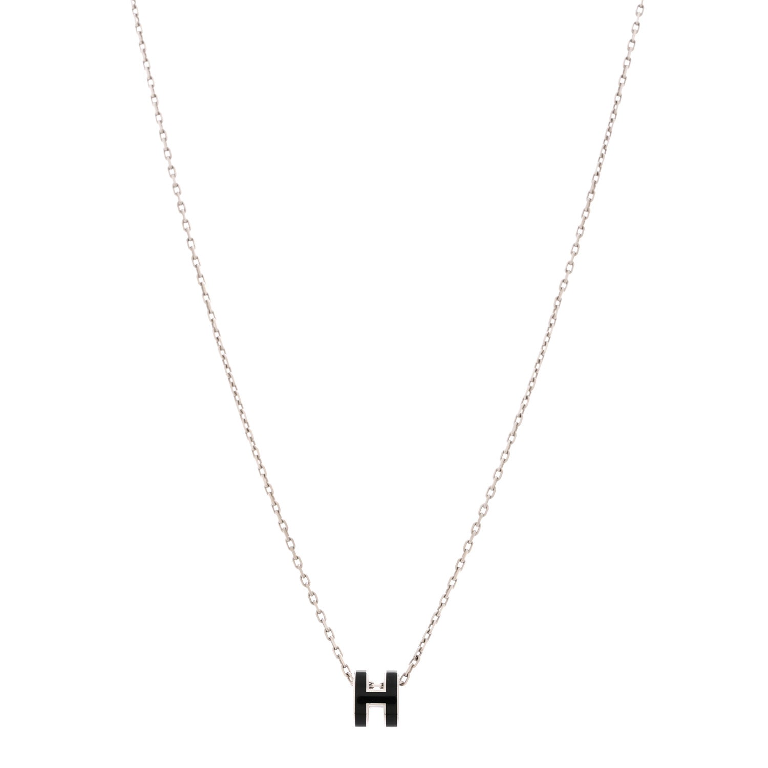 Hermes Lacquered Palladium Mini Pop H Pendant Necklace Black 1 of 6