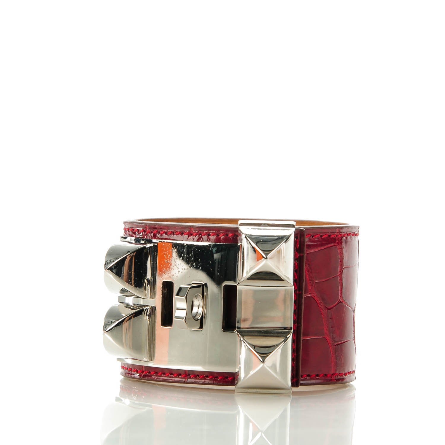 Hermes Shiny Alligator Collier De Chien CDC Bracelet S Rouge Vif 7 of 8