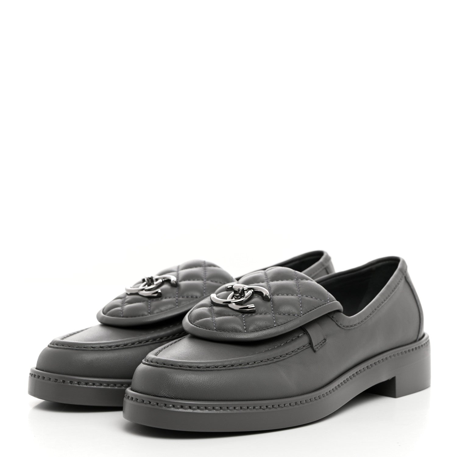 Chanel Lambskin Quilted CC Turnlock Loafers 36.5 Grey 3 of 9