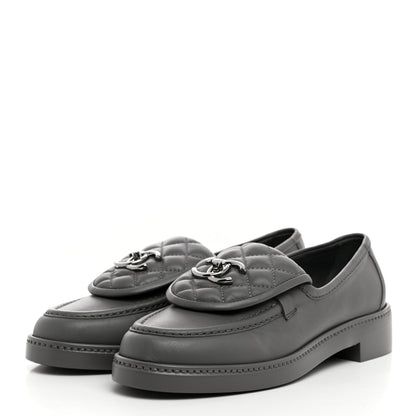 Chanel Lambskin Quilted CC Turnlock Loafers 36.5 Grey 3 of 9