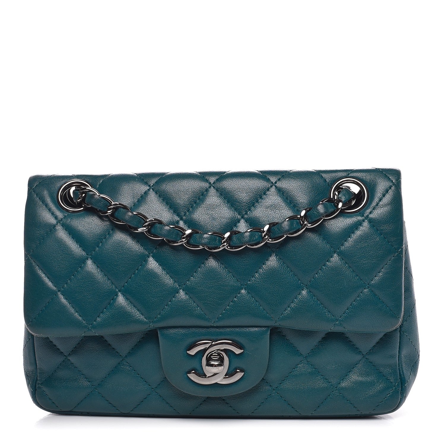 Chanel Lambskin Quilted Mini Rectangular Flap Turquoise 1 of 18