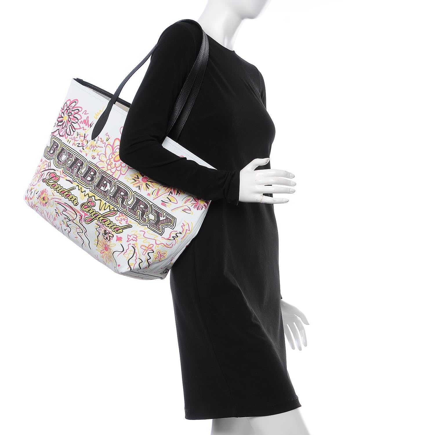 Burberry Coated Canvas Medium Reversible Doodle Tote White Black Pink 2 of 13