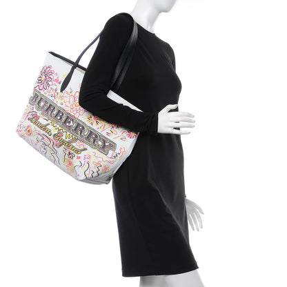 Burberry Coated Canvas Medium Reversible Doodle Tote White Black Pink 2 of 13