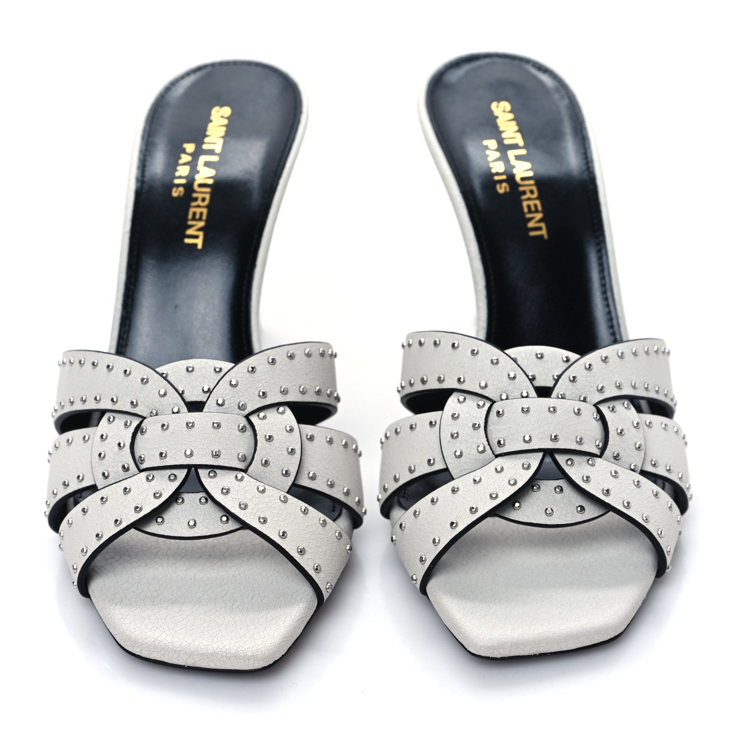 Saint Laurent Grain De Poudre Tribute 85 Slide Studded Sandals 36 Off White 2 of 9