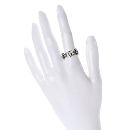 Gucci Sterling Silver Topaz Mother of Pearl Turquoise Resin Double G Flower Ring 58 8.25 2 of 4
