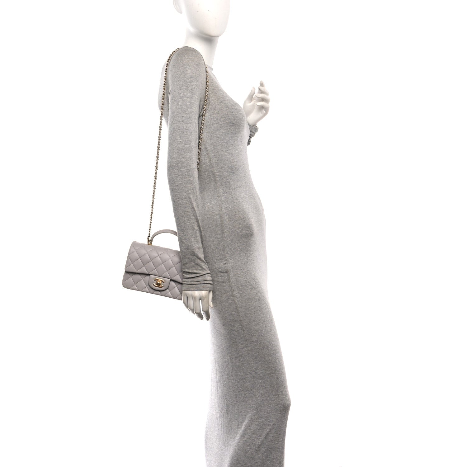 Chanel Lambskin Quilted Mini Top Handle Rectangular Flap Grey 2 of 11