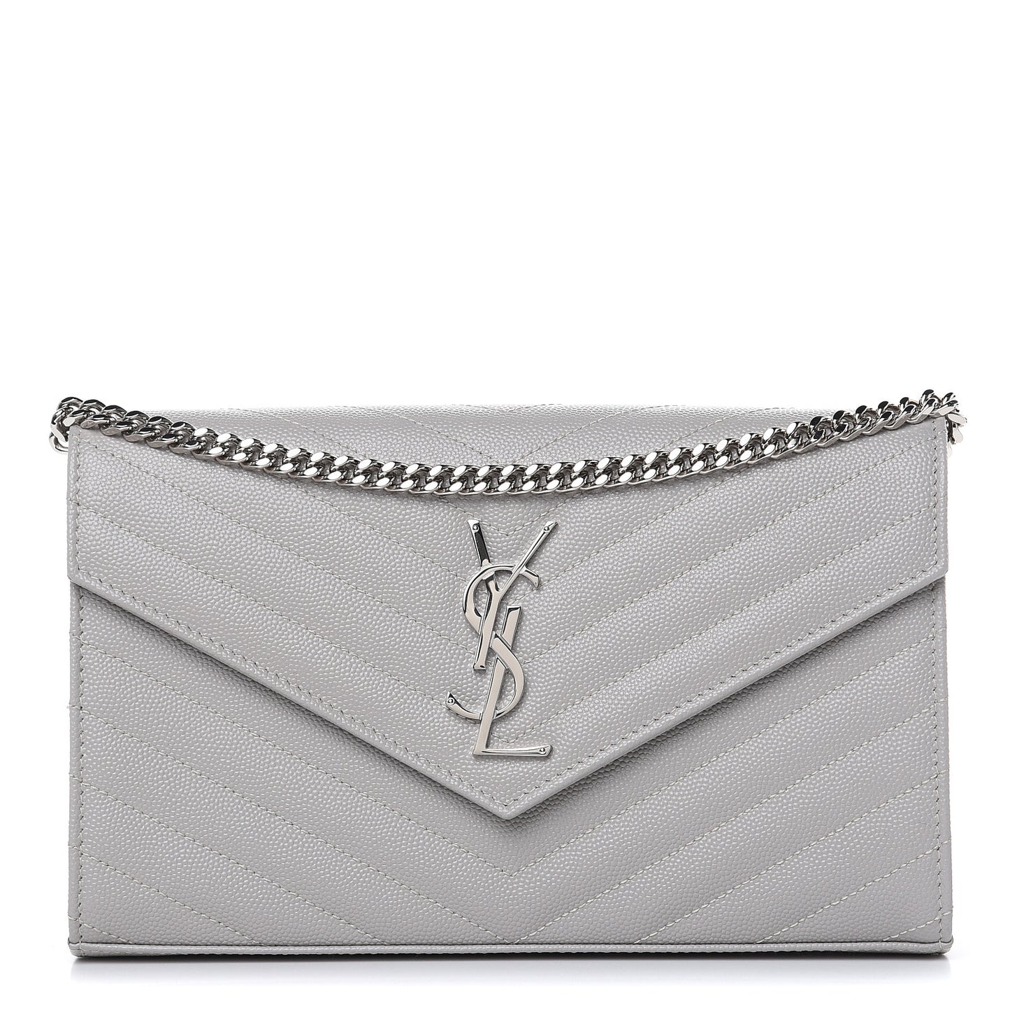 Grain De Poudre Matelasse Chevron Monogram Chain Wallet Granite