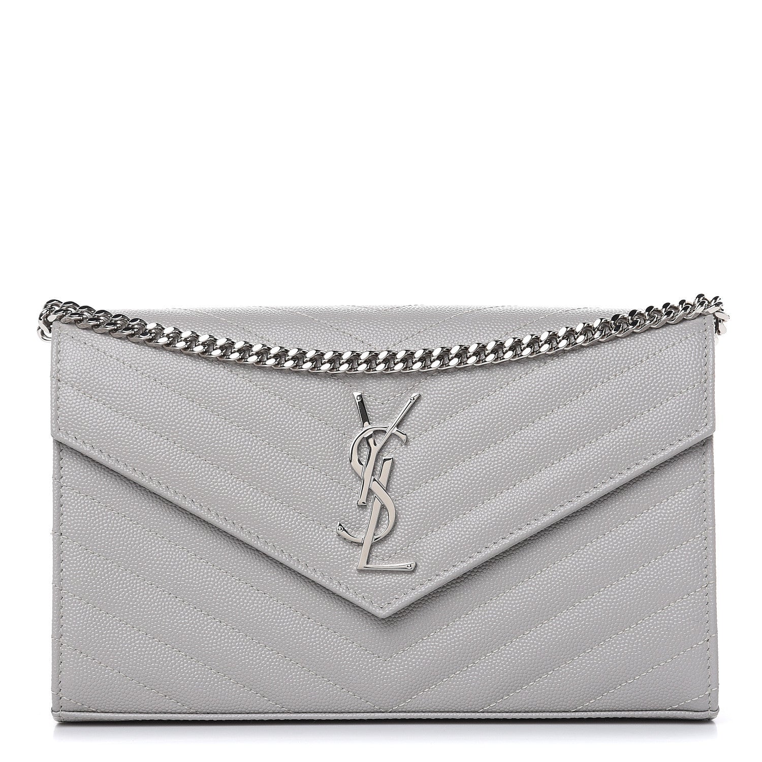 Saint Laurent Grain De Poudre Matelasse Chevron Monogram Chain Wallet Granite 1 of 10