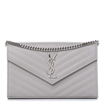 Saint Laurent Grain De Poudre Matelasse Chevron Monogram Chain Wallet Granite 1 of 10