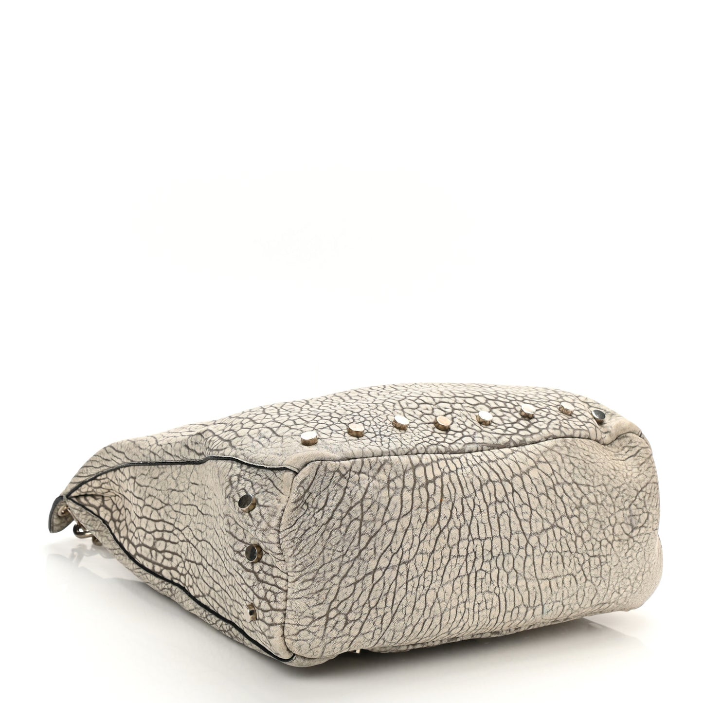 Washed Grainy Lambskin Studded Raven Hobo White Black