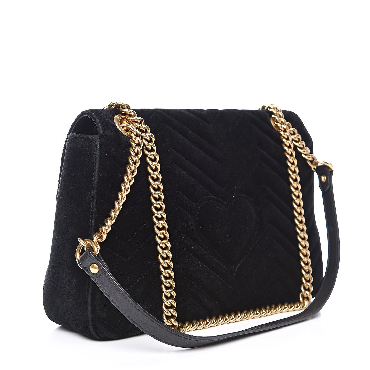 Velvet Matelasse Loved Embroidered Medium GG Marmont Shoulder Bag Black