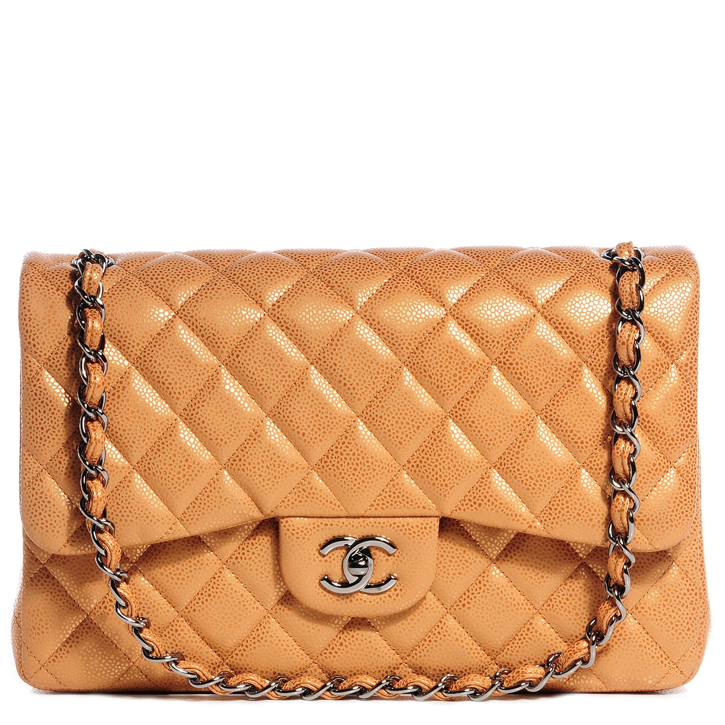 Metallic Caviar Quilted Jumbo Double Flap Copper
