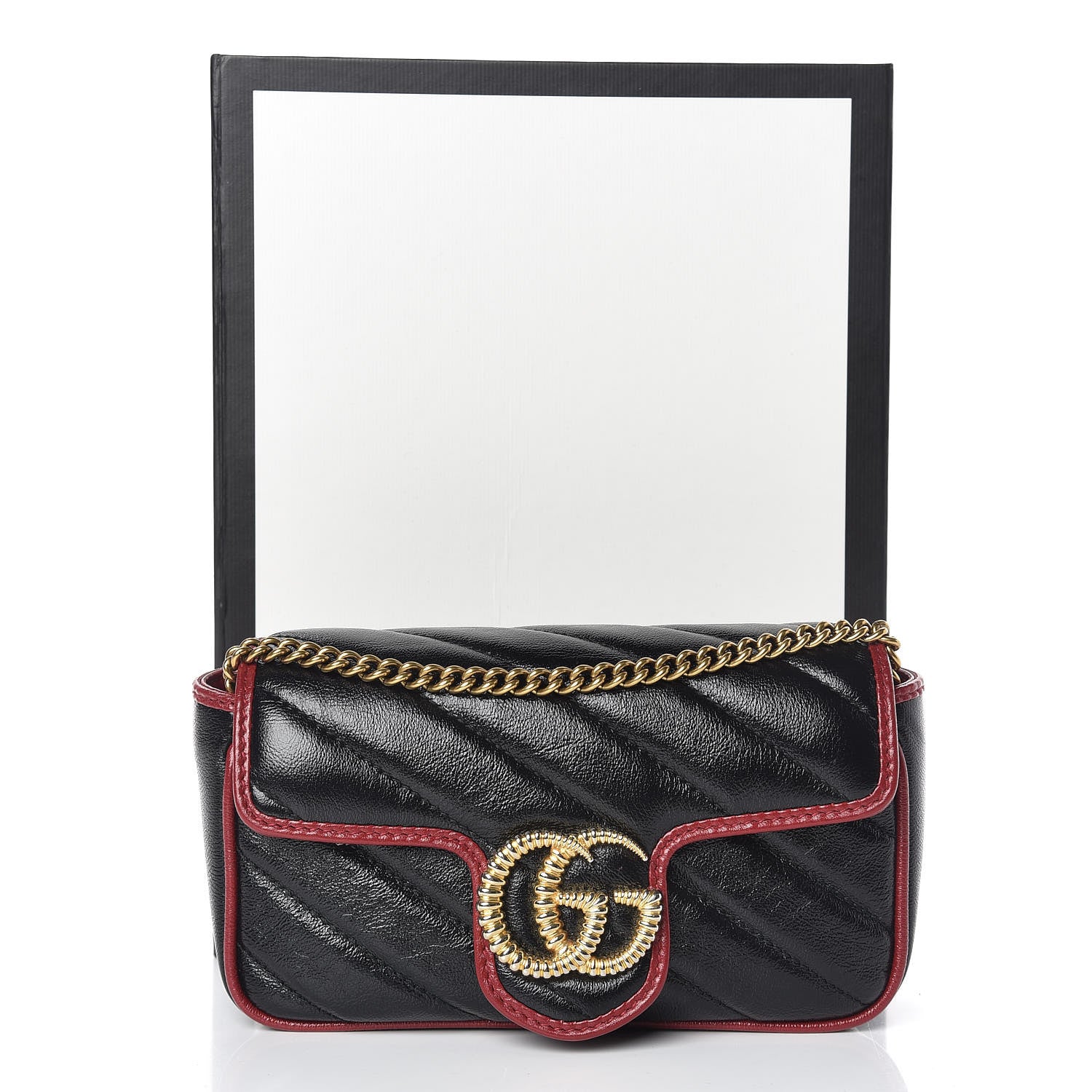 Gucci Vintage Effect Calfskin Matelasse Diagonal Super Mini Torchon GG Marmont Shoulder Bag Black Romantic Cherry 11 of 11