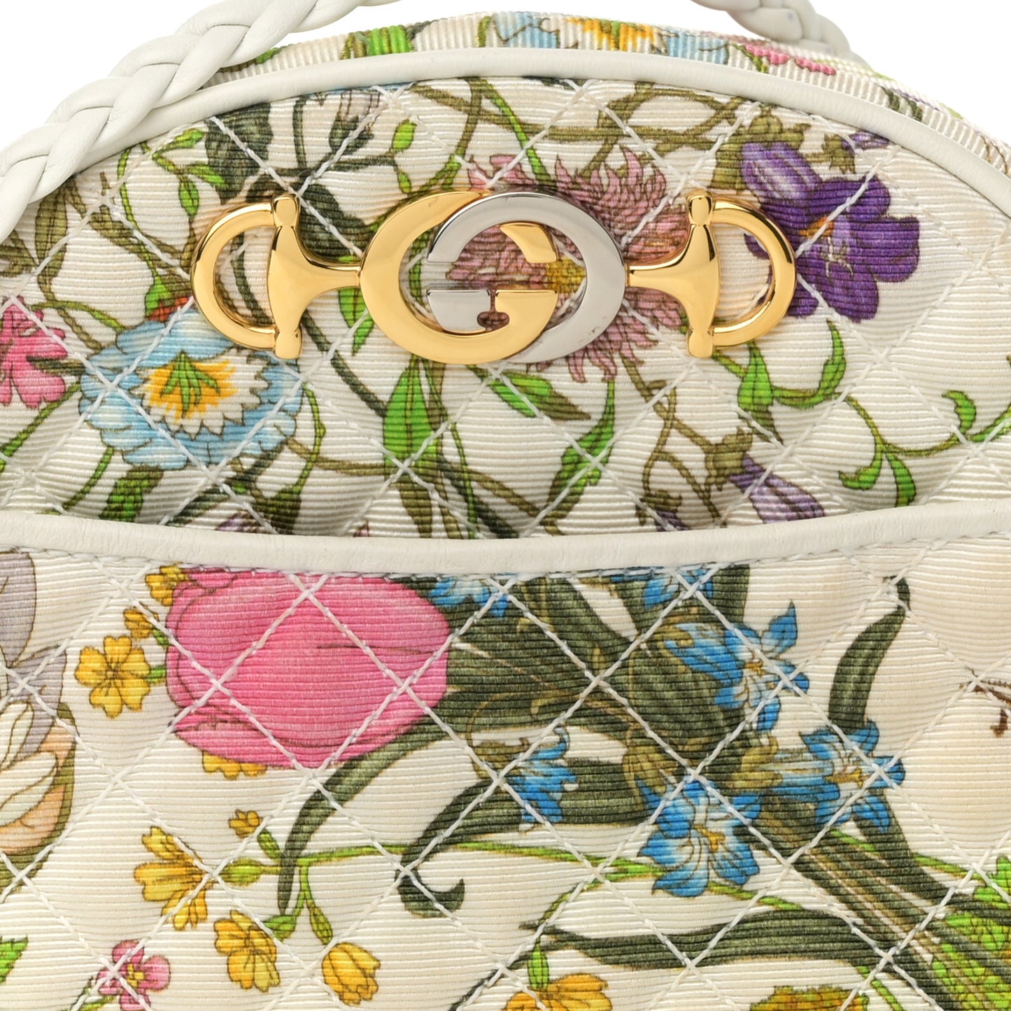 Canvas Flora Floral Trapuntata Mini Zumi Dome Shoulder Bag White