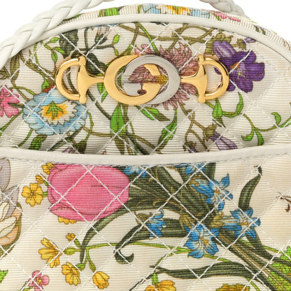 Gucci Canvas Flora Floral Trapuntata Mini Zumi Dome Shoulder Bag White 8 of 15