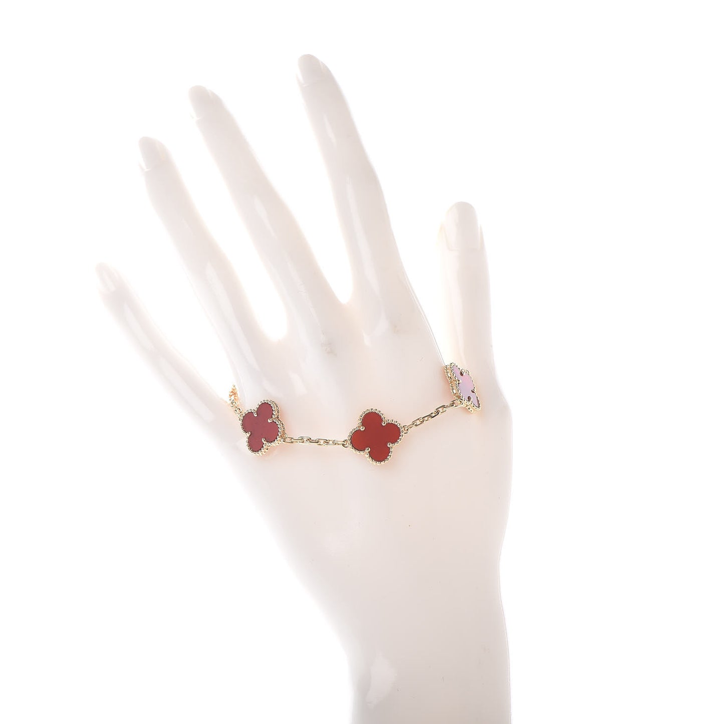 18K Yellow Gold Carnelian 5 Motifs Vintage Alhambra Bracelet