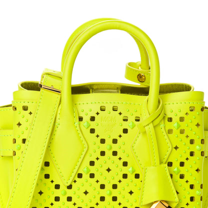 MCM Perforated Calfskin Studded Mini Milla Tote Neon Yellow 8 of 8