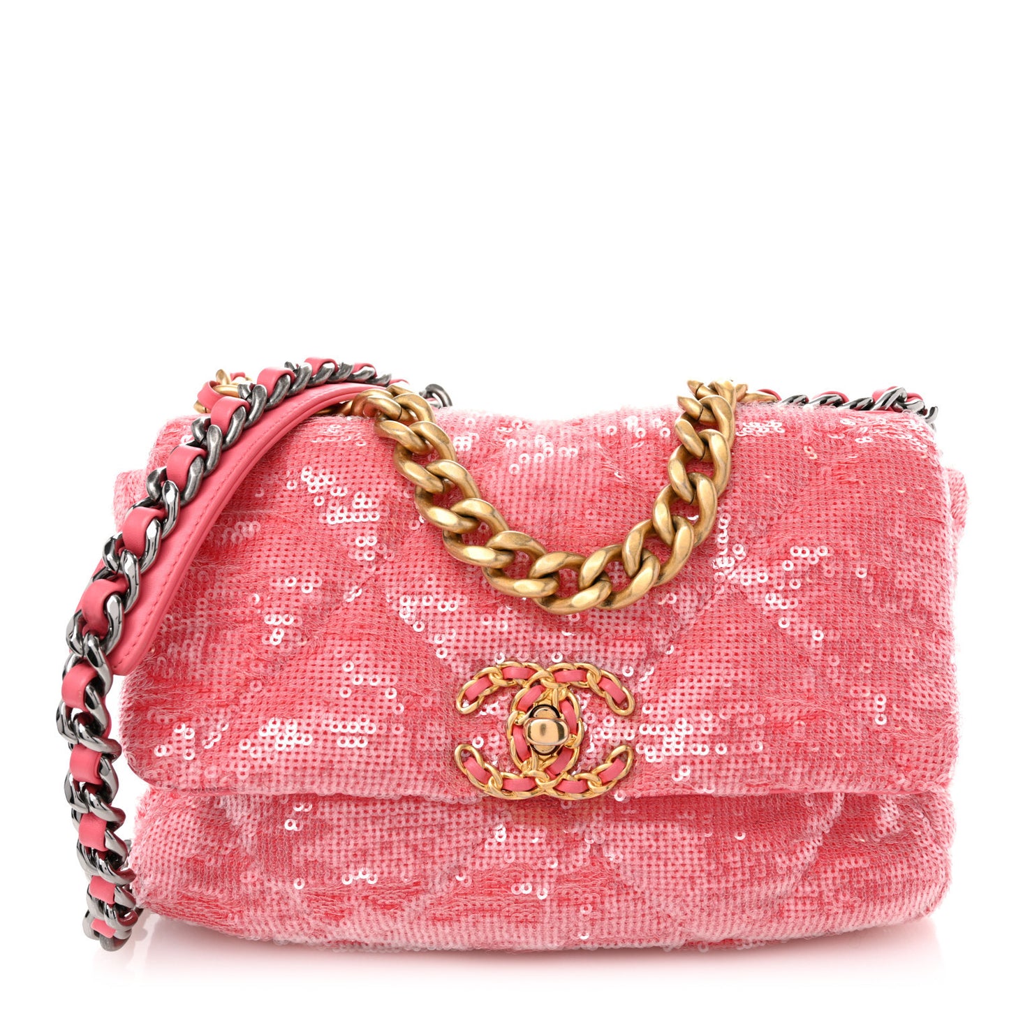 Sequin Quilted Medium Chanel 19 Flap Coral