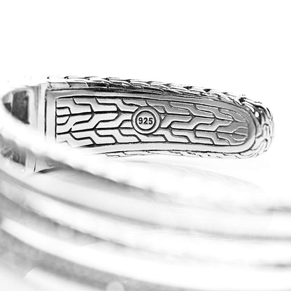 John Hardy Sterling Silver Diamond Classic Chain Cuff Hinge Bracelet M 5 of 5