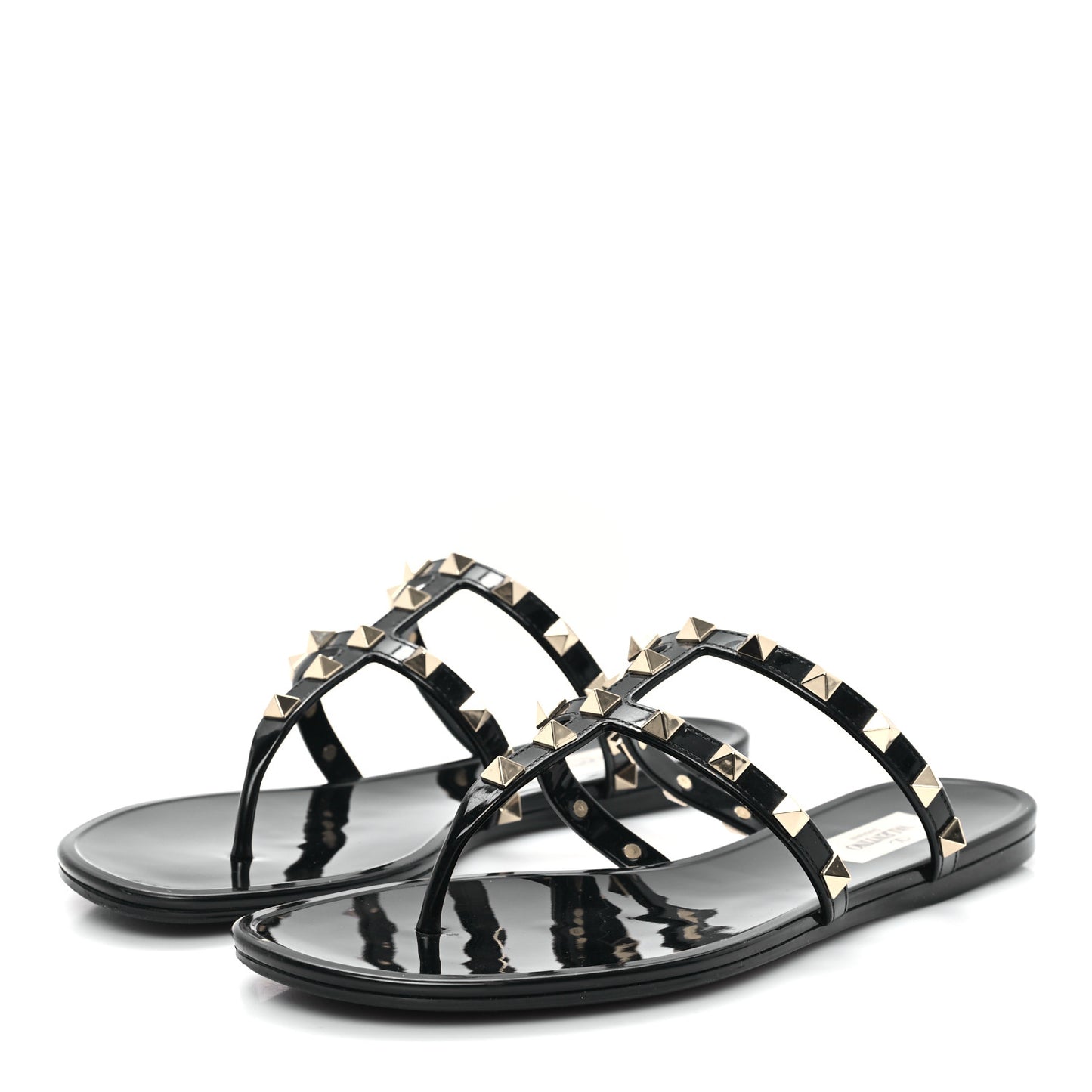 PVC Jelly Rockstud Caged Flat Thong Sandals 38 Black
