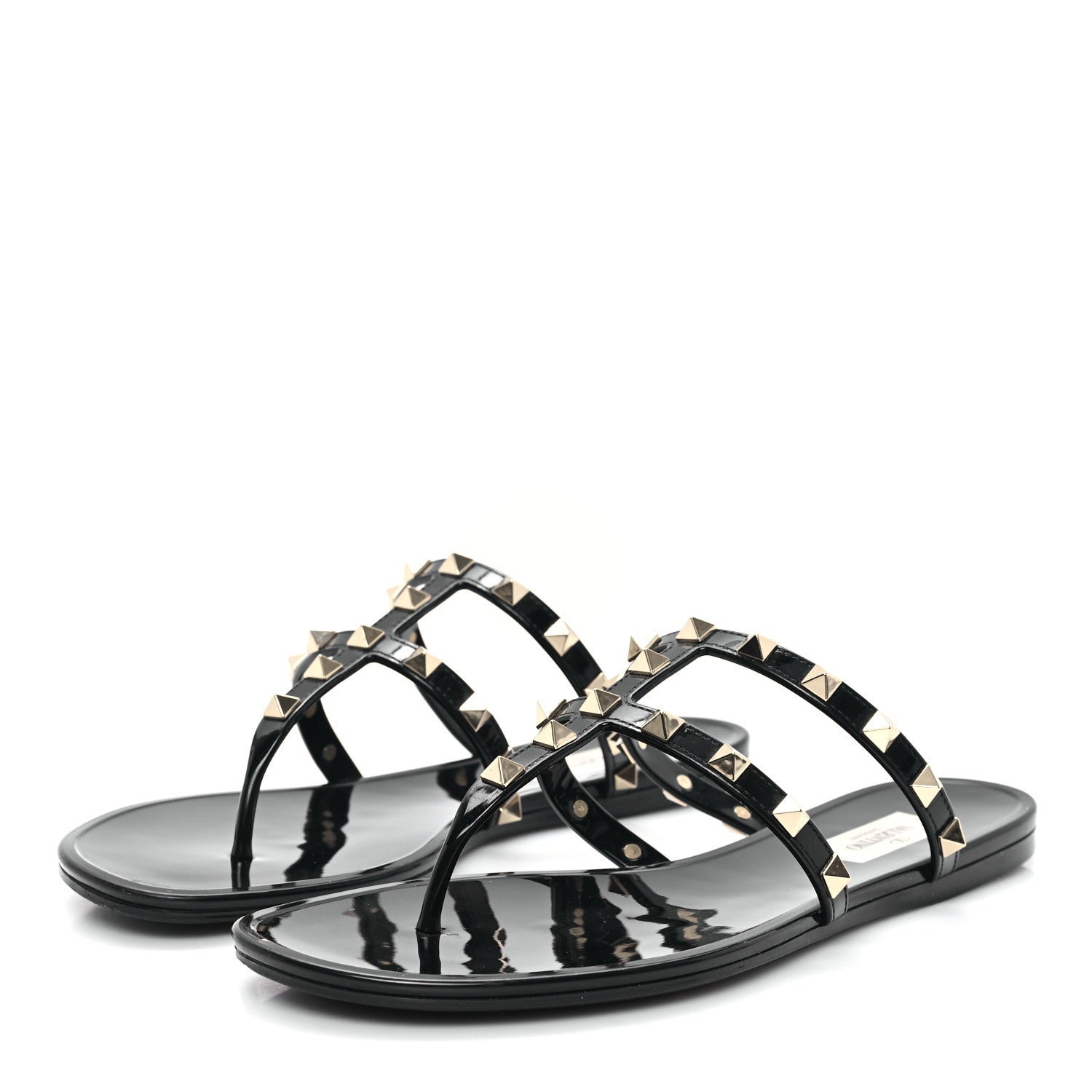 Valentino Garavani PVC Jelly Rockstud Caged Flat Thong Sandals 38 Black 4 of 8