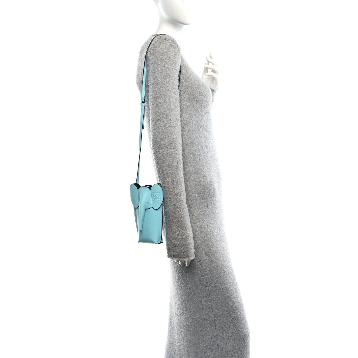 Calfskin Elephant Pouch Crossbody Bag Light Blue