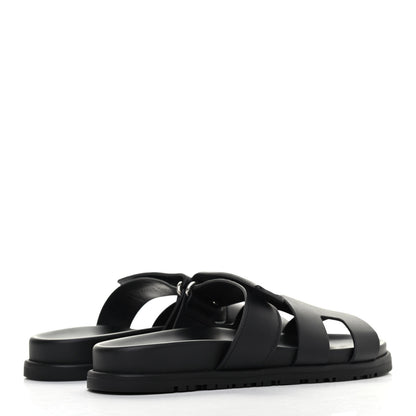 Hermes Calfskin Womens Chypre Sandals 36.5 Black 3 of 4