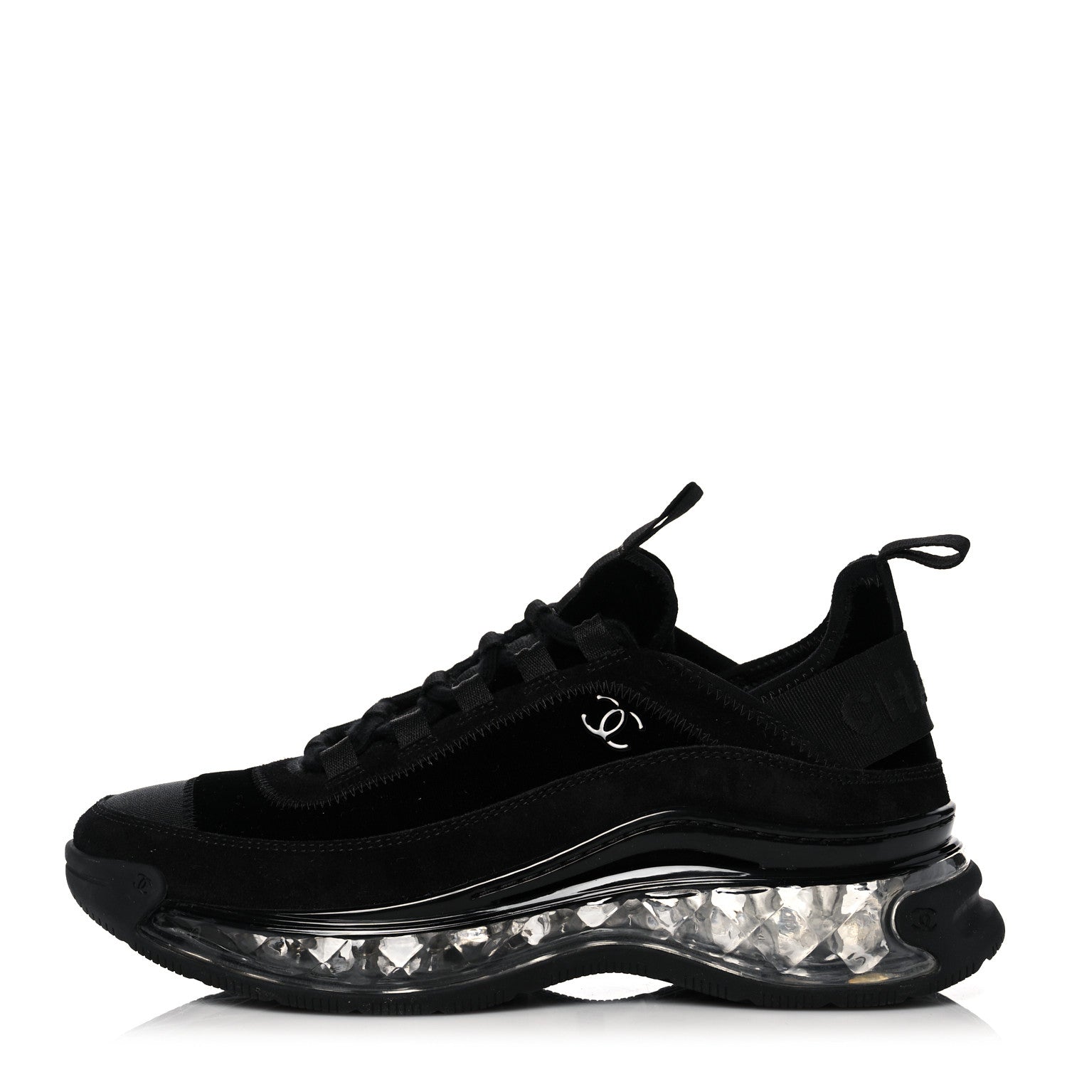 Chanel Suede Calfskin Velvet Grosgrain CC Sneakers 37 Black 1 of 7
