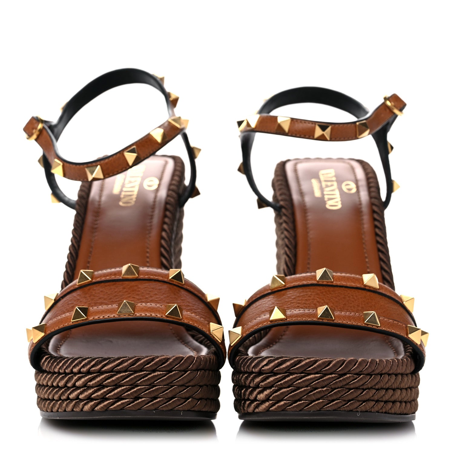 Valentino Garavani Calfskin Rockstud Torchon Espadrille 25/115mm Wedge Sandals 40 Cuoio 2 of 8