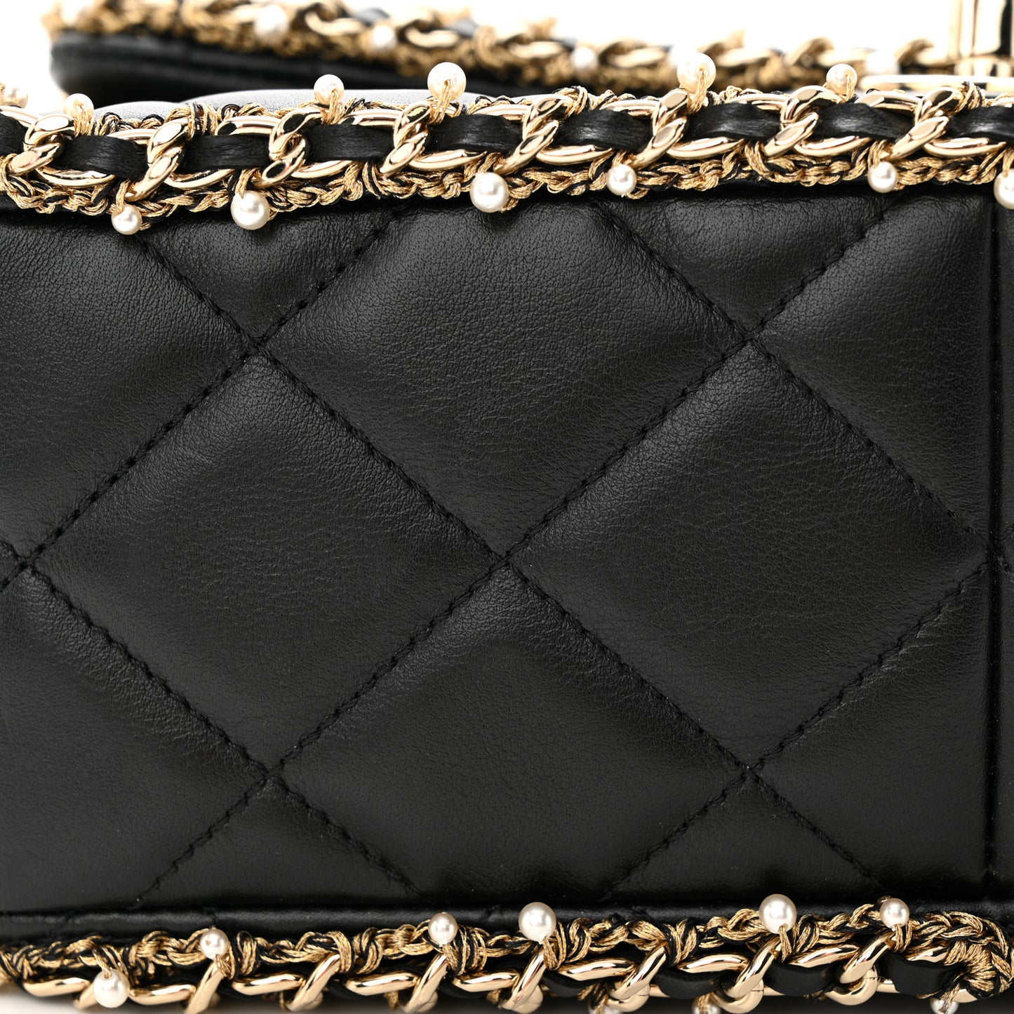 Lambskin Quilted Pearl Edge Rectangular Flap Bag Black
