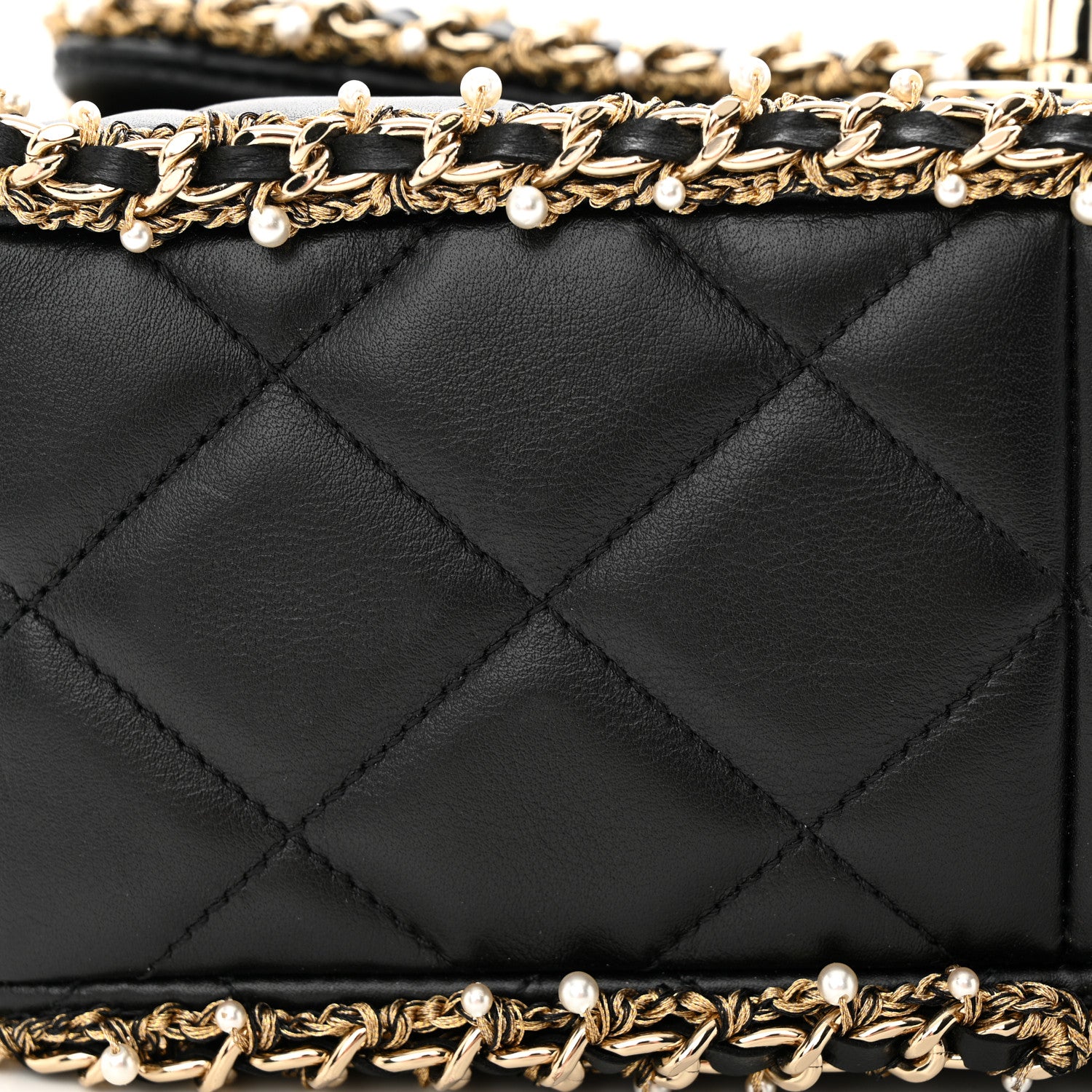 Chanel Lambskin Quilted Pearl Edge Rectangular Flap Bag Black 11 of 11