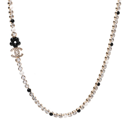 Chanel Crystal Pearl Glass Beaded CC Short Necklace Gold White Black 1 of 6